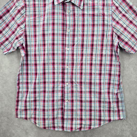 Report Collection Red Plaid Stripe Button Down Short Sleeve Work Casual Shirt XL - Picture 4 of 7